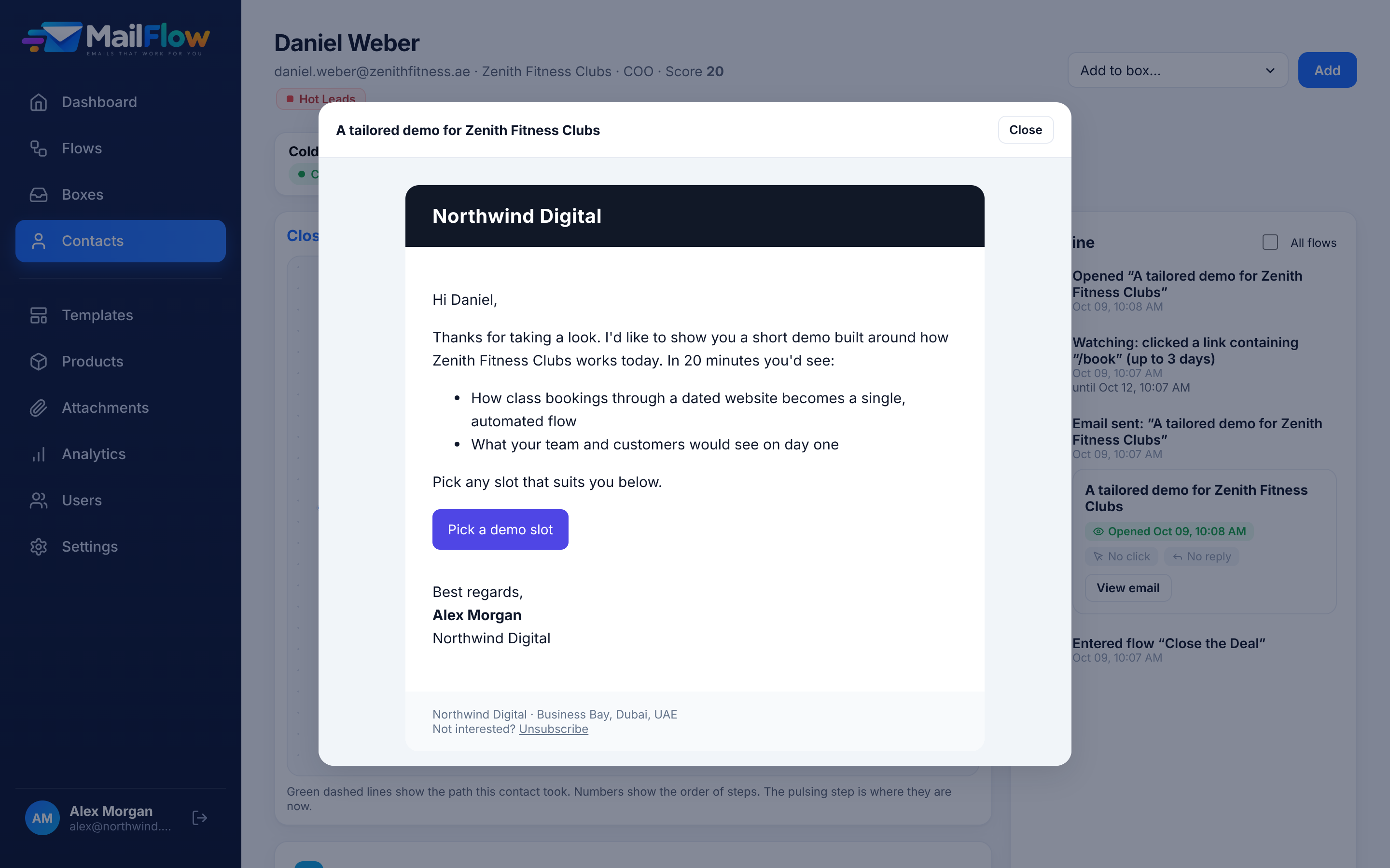 An email written by MailFlow for one lead